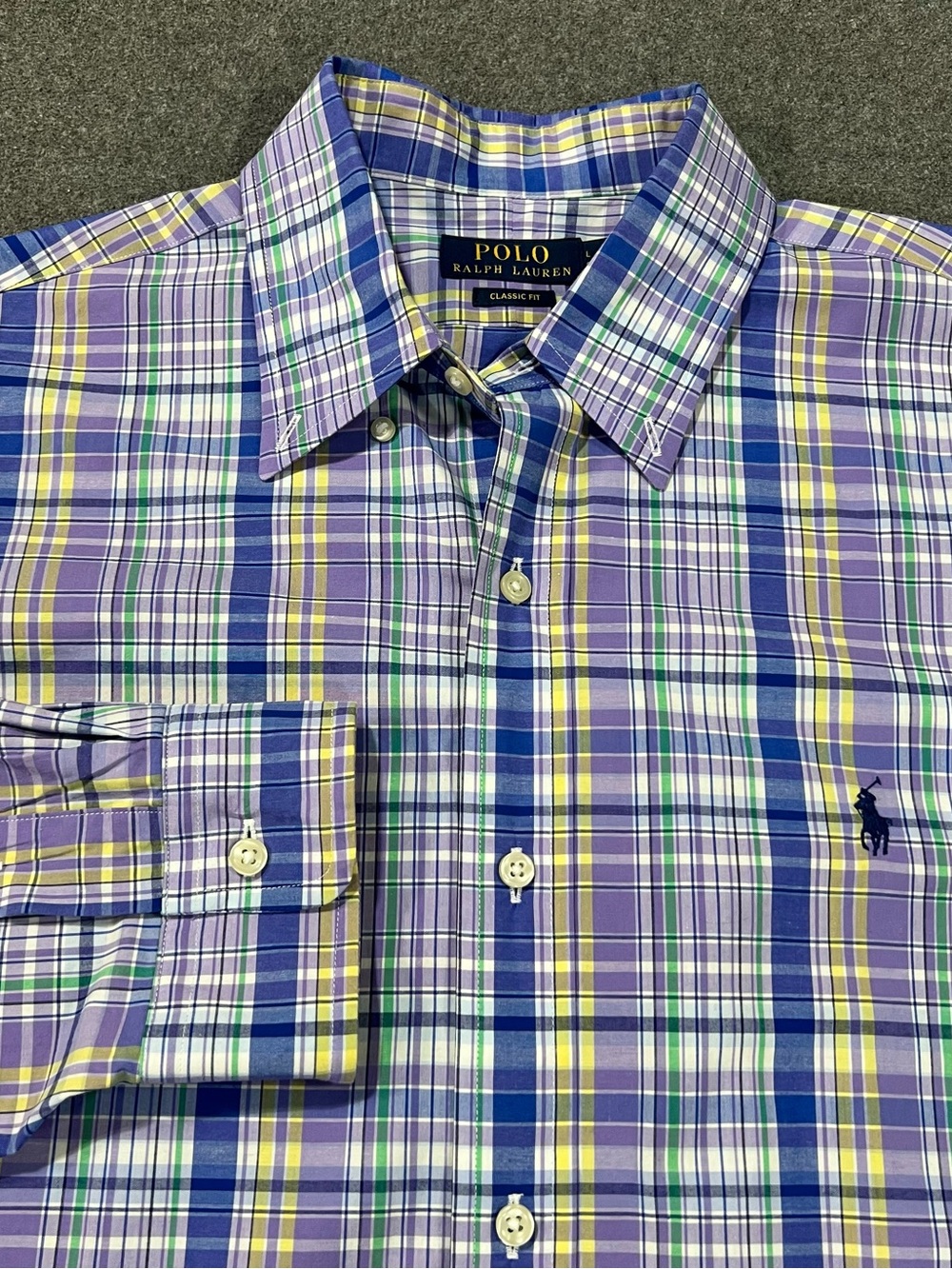 Polo Ralph Lauren Shirt Mens Large 16.5 Purple Plaid Classic Button Down Preppy
